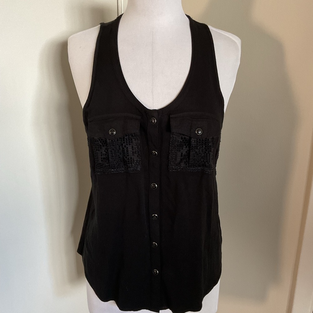 Harley-Davidson Black Lace Accent Mesh Woven Tank Top Sleeveless Shirt Snap SZ M